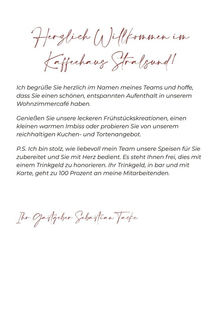 Speisekarte Kaffeehaus Stralsund, Seite 1